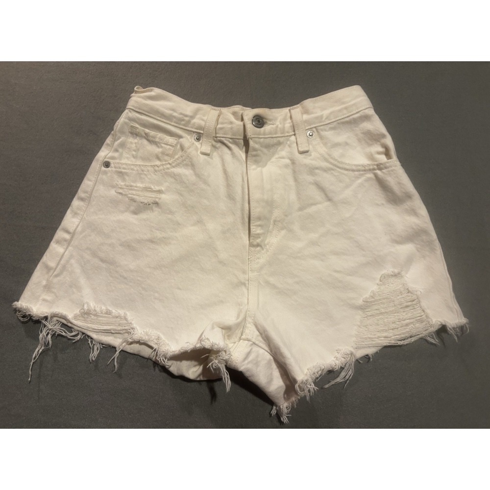 Levi's Women's High Waisted 25 Mom Jean Shorts White Cuttoff White Tab